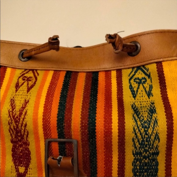 Ethnic boho design leather & canvas backpack, can convert to a shoulder bag - Picture 6 of 10